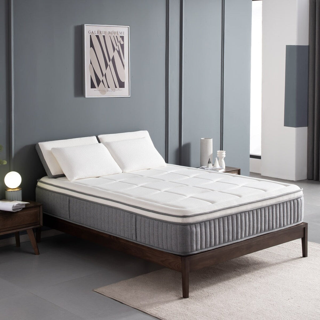 Matelas hybride 12 pouces haut de gamme, mousse à mémoire de forme avec gel et ressorts ensachés, livré dans une boîte pour un sommeil frais, matelas à sensation moyenne