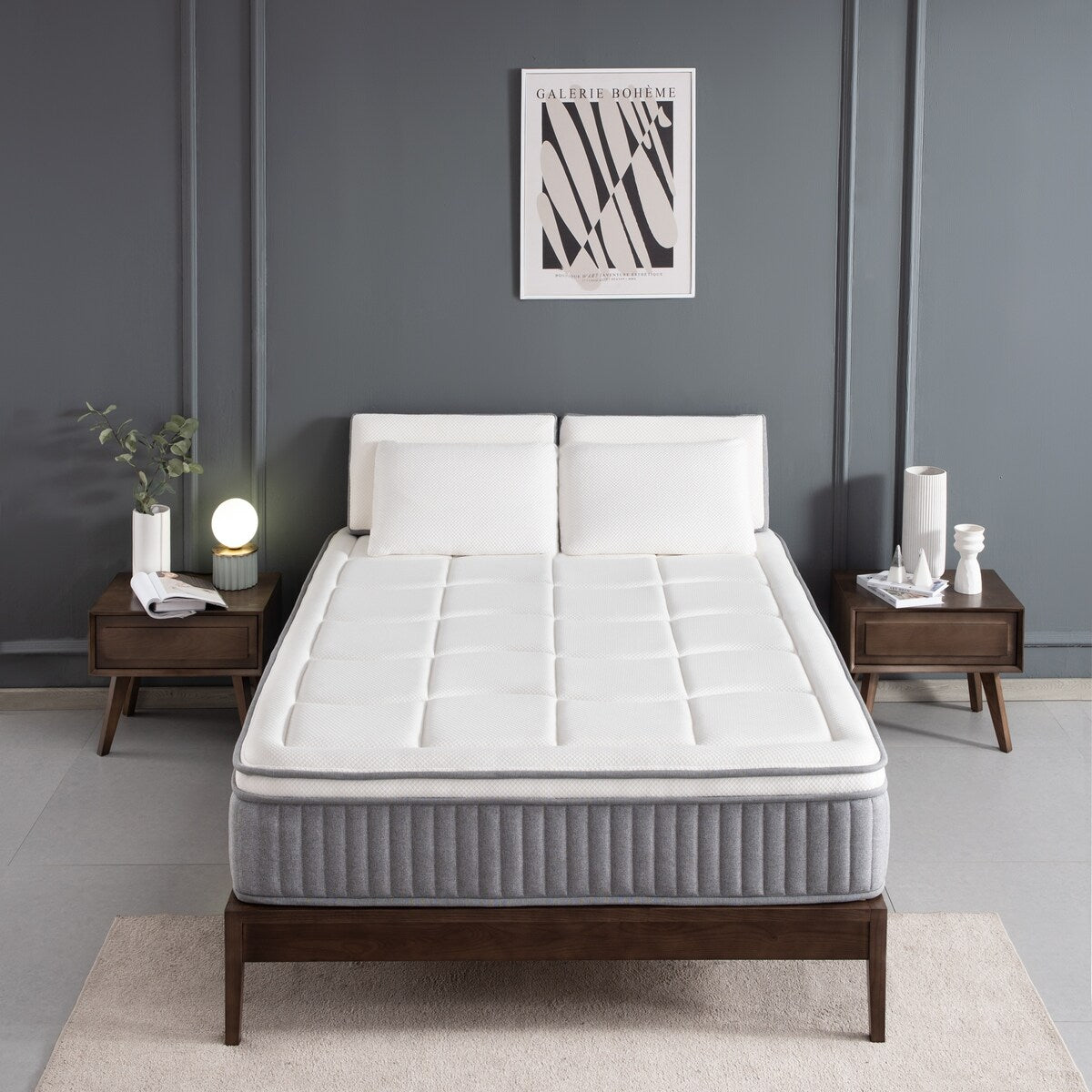 Matelas hybride 12 pouces haut de gamme, mousse à mémoire de forme avec gel et ressorts ensachés, livré dans une boîte pour un sommeil frais, matelas à sensation moyenne