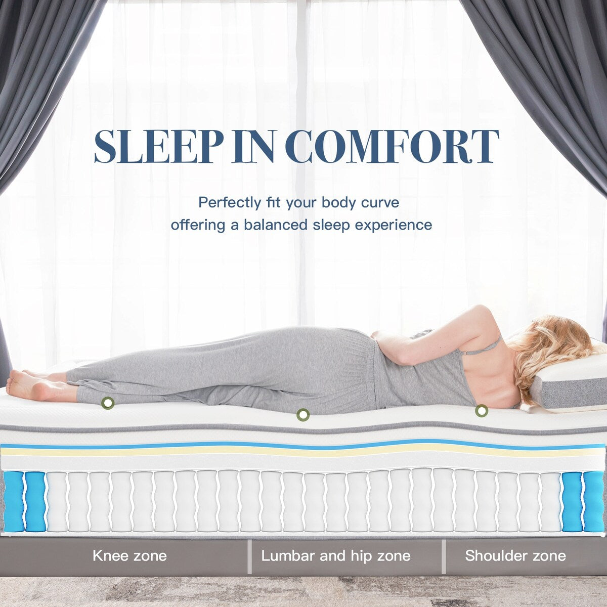 Matelas hybride 12 pouces haut de gamme, mousse à mémoire de forme avec gel et ressorts ensachés, livré dans une boîte pour un sommeil frais, matelas à sensation moyenne