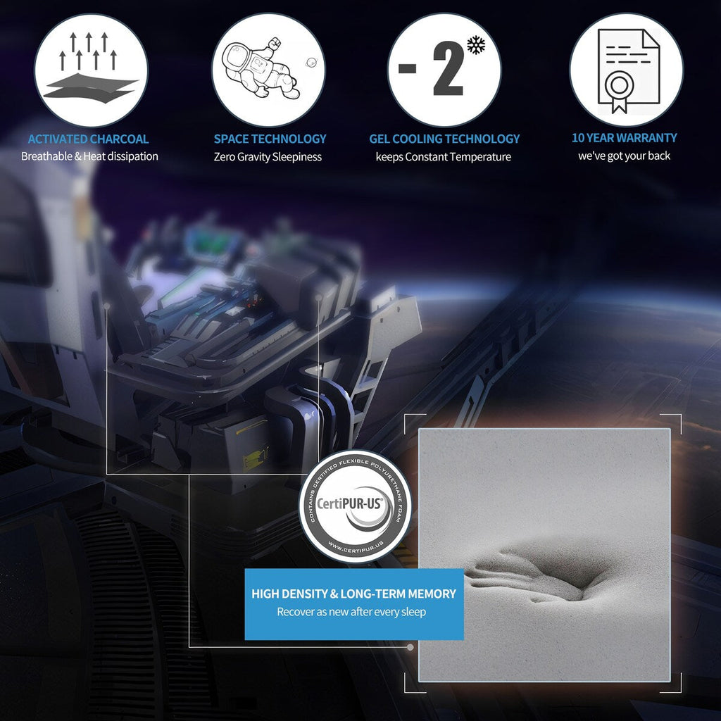 Matelas en mousse à mémoire de forme infusé de gel et de charbon de bois de 8 pouces, confort moyen