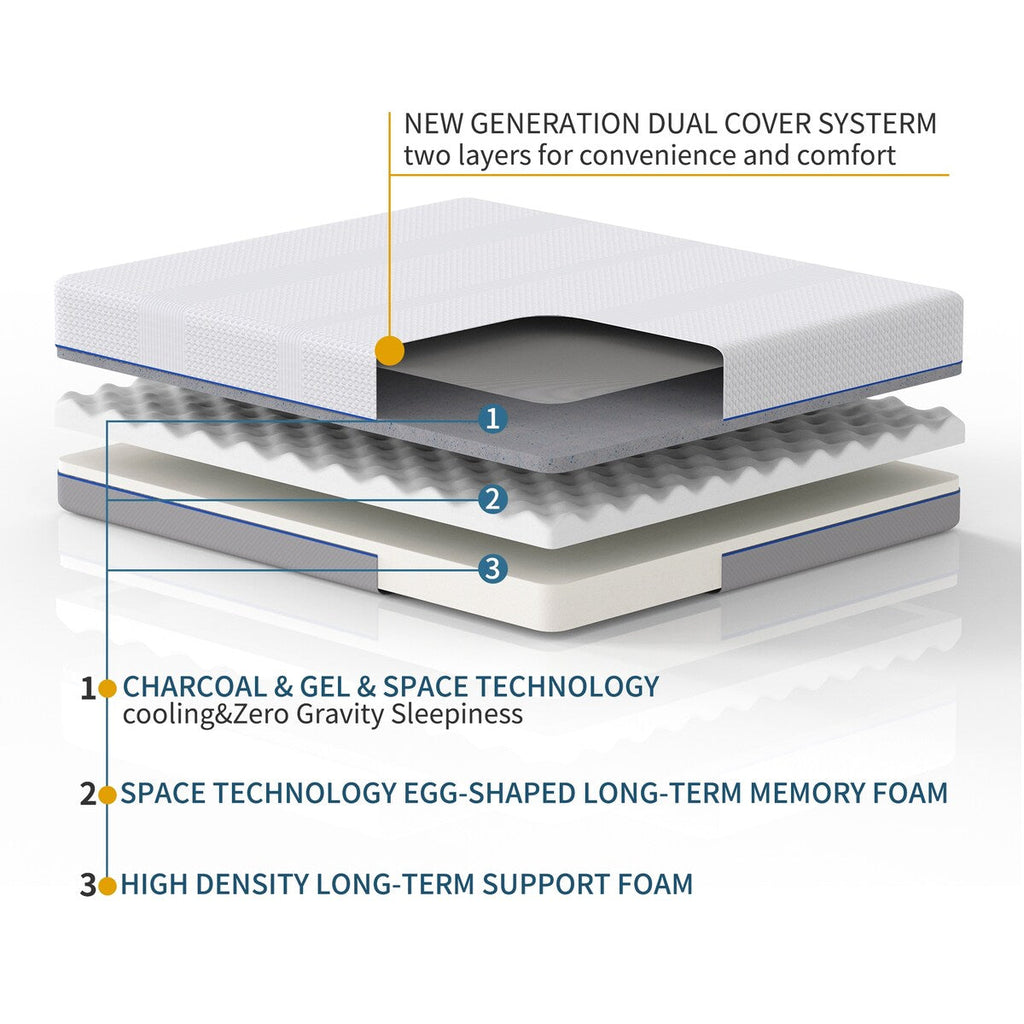 Matelas en mousse à mémoire de forme infusé de gel et de charbon de bois de 8 pouces, confort moyen