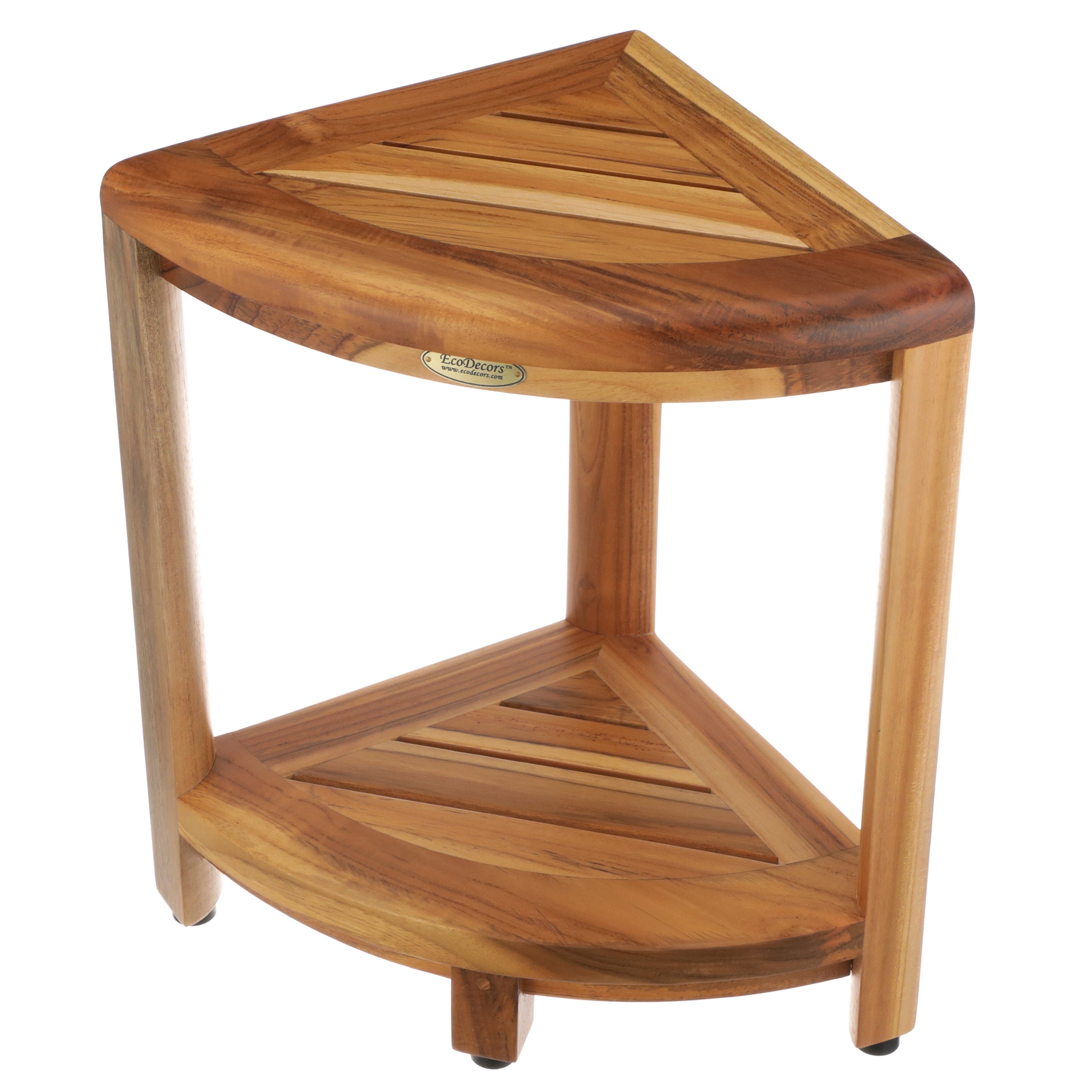 EcoDecors, Étagère d'angle en teck, Repose-pieds pour douche, Tabouret en teck pour douche intérieure, 45,7 cm