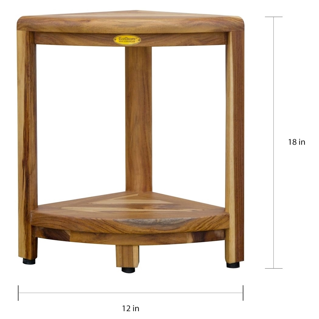 EcoDecors, Étagère d'angle en teck, Repose-pieds pour douche, Tabouret en teck pour douche intérieure, 45,7 cm