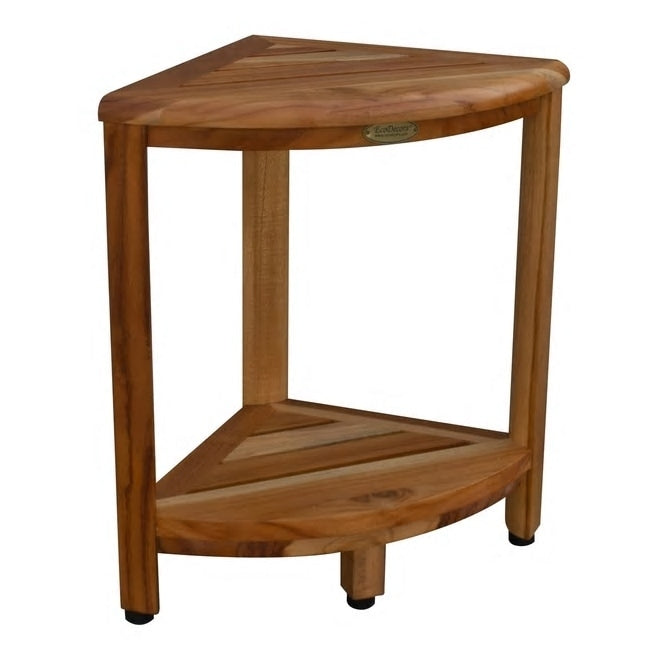 EcoDecors, Étagère d'angle en teck, Repose-pieds pour douche, Tabouret en teck pour douche intérieure, 45,7 cm