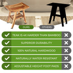 EcoDecors, Banc, Tabouret de douche, Siège de douche, Chaise de douche pour douche intérieure, Petit banc, Banc de douche en teck, Repose-pieds de douche