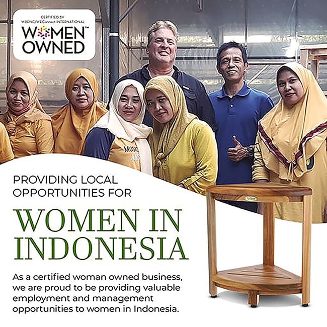 EcoDecors, Étagère d'angle en teck, Repose-pieds pour douche, Tabouret en teck pour douche intérieure, 45,7 cm