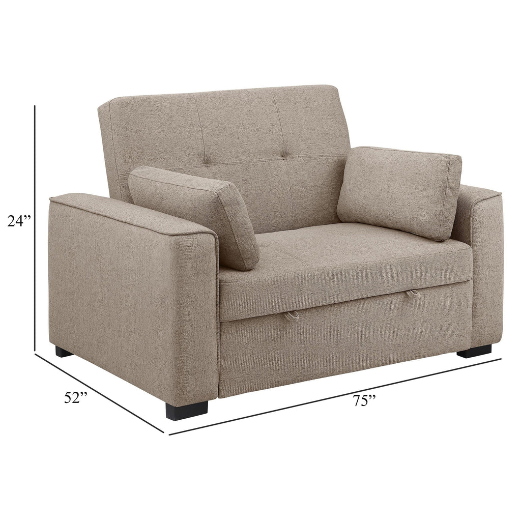 Canapé-lit convertible Edina, 2 oreillers, tissu beige, 190 cm