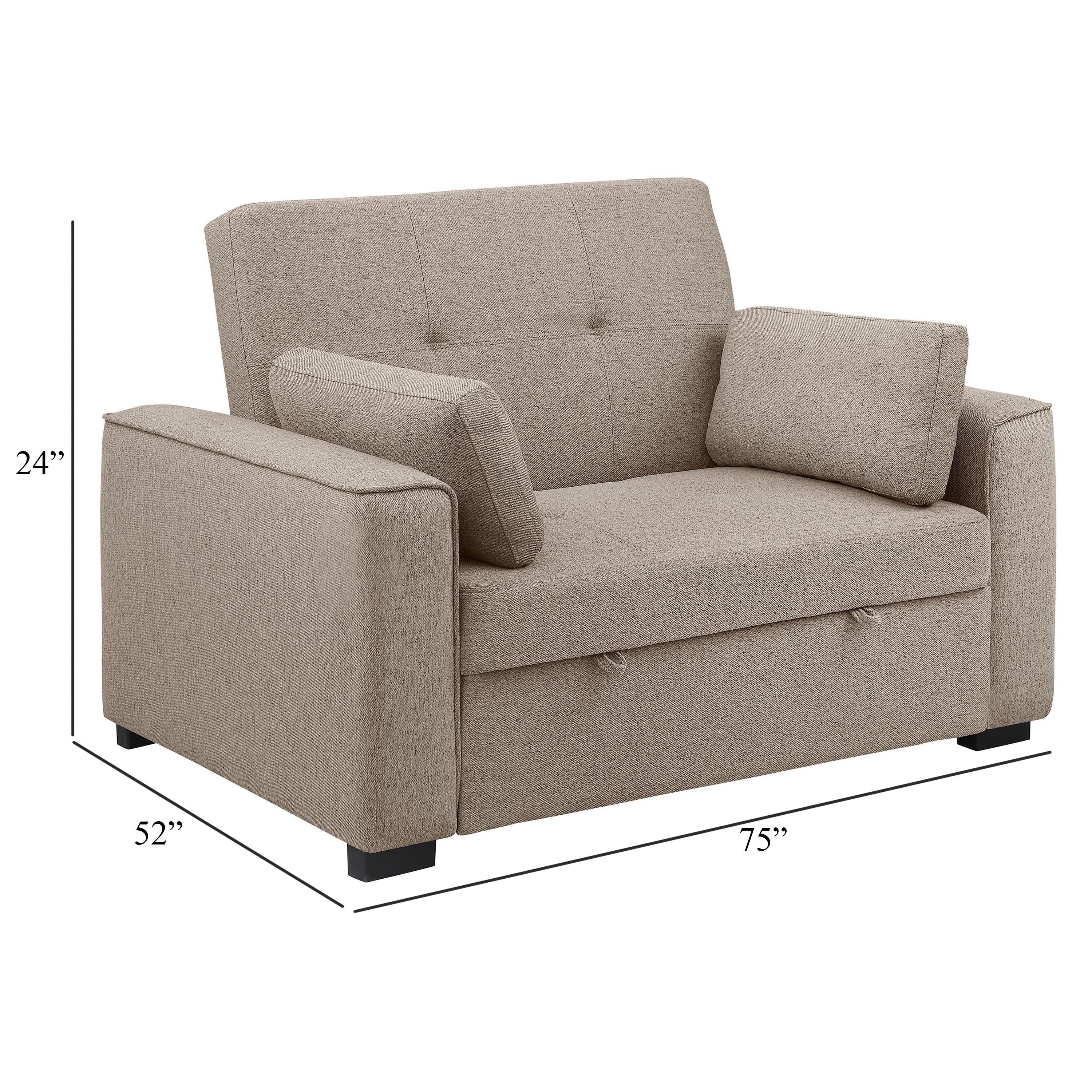 Canapé-lit convertible Edina, 2 oreillers, tissu beige, 190 cm