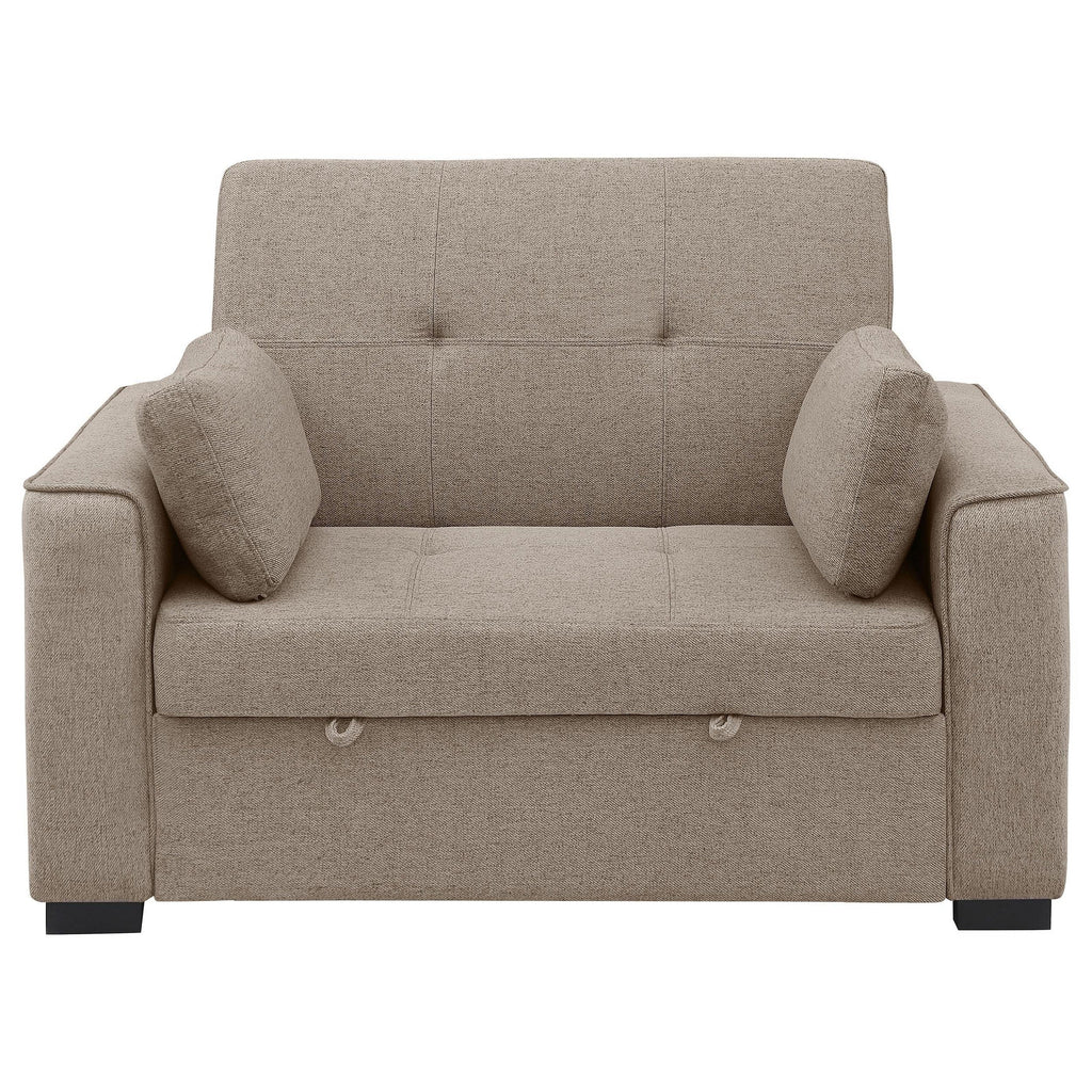 Canapé-lit convertible Edina, 2 oreillers, tissu beige, 190 cm