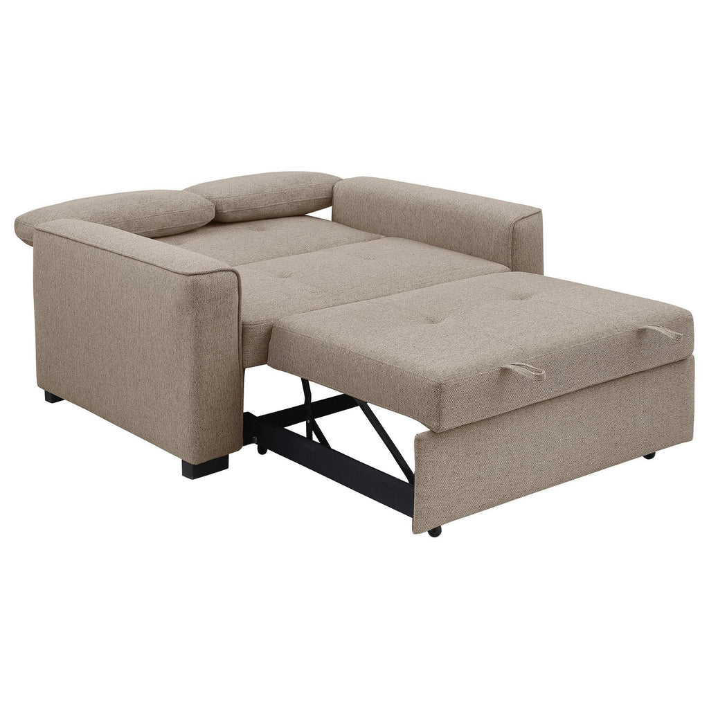 Canapé-lit convertible Edina, 2 oreillers, tissu beige, 190 cm