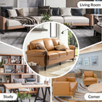 Canapé traditionnel en cuir véritable Eduard 84 avec pieds en bois sculpté par HULALA HOME