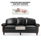 Canapé traditionnel en cuir véritable Eduard 84 avec pieds en bois sculpté par HULALA HOME