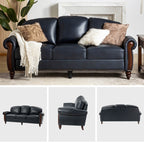 Canapé traditionnel en cuir véritable Eduard 84 avec pieds en bois sculpté par HULALA HOME