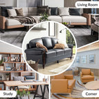 Canapé traditionnel en cuir véritable Eduard 84 avec pieds en bois sculpté par HULALA HOME