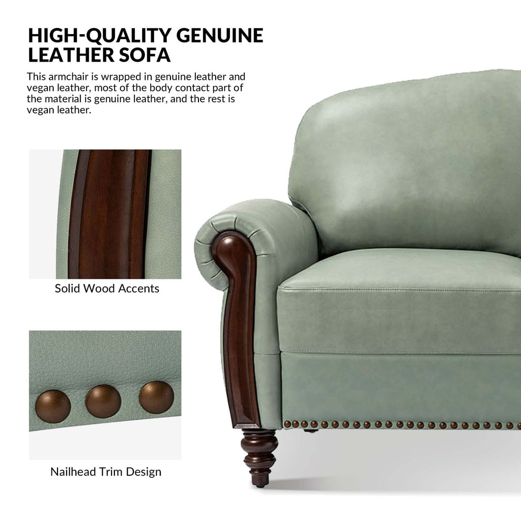 Canapé traditionnel en cuir véritable Eduard 84 avec pieds en bois sculpté par HULALA HOME