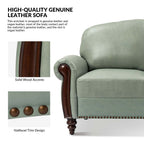 Canapé traditionnel en cuir véritable Eduard 84 avec pieds en bois sculpté par HULALA HOME