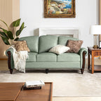 Canapé traditionnel en cuir véritable Eduard 84 avec pieds en bois sculpté par HULALA HOME