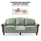 Canapé traditionnel en cuir véritable Eduard 84 avec pieds en bois sculpté par HULALA HOME