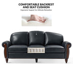 Canapé traditionnel en cuir véritable Eduard 84 avec pieds en bois sculpté par HULALA HOME