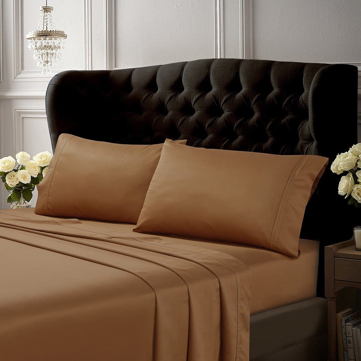 Parure de lit 6 pièces en coton égyptien 500 fils avec poche extra profonde