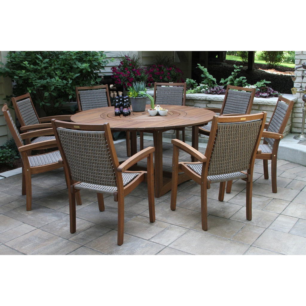 Ensemble de 9 plateaux tournants Eilaf avec chaises empilables en osier