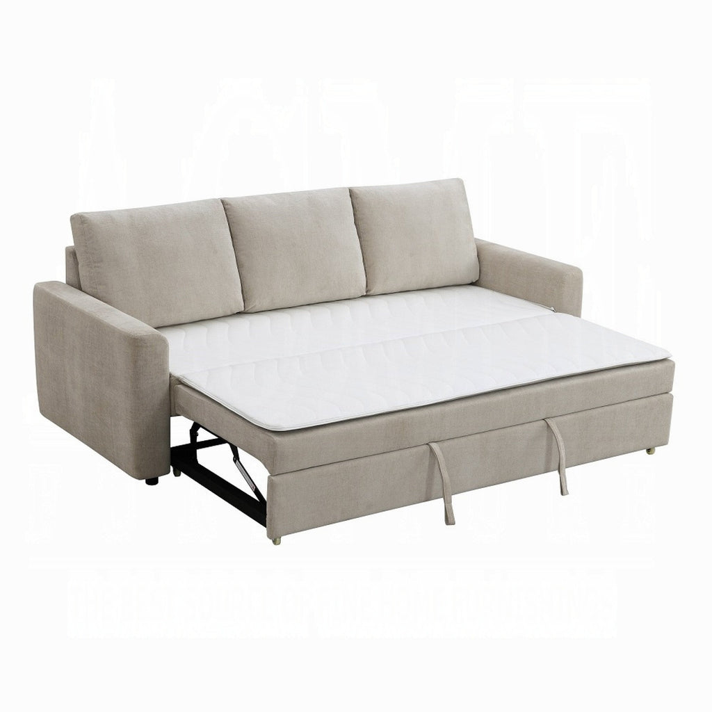 Canapé-lit double Eira avec lit gigogne, lin beige, 226 cm