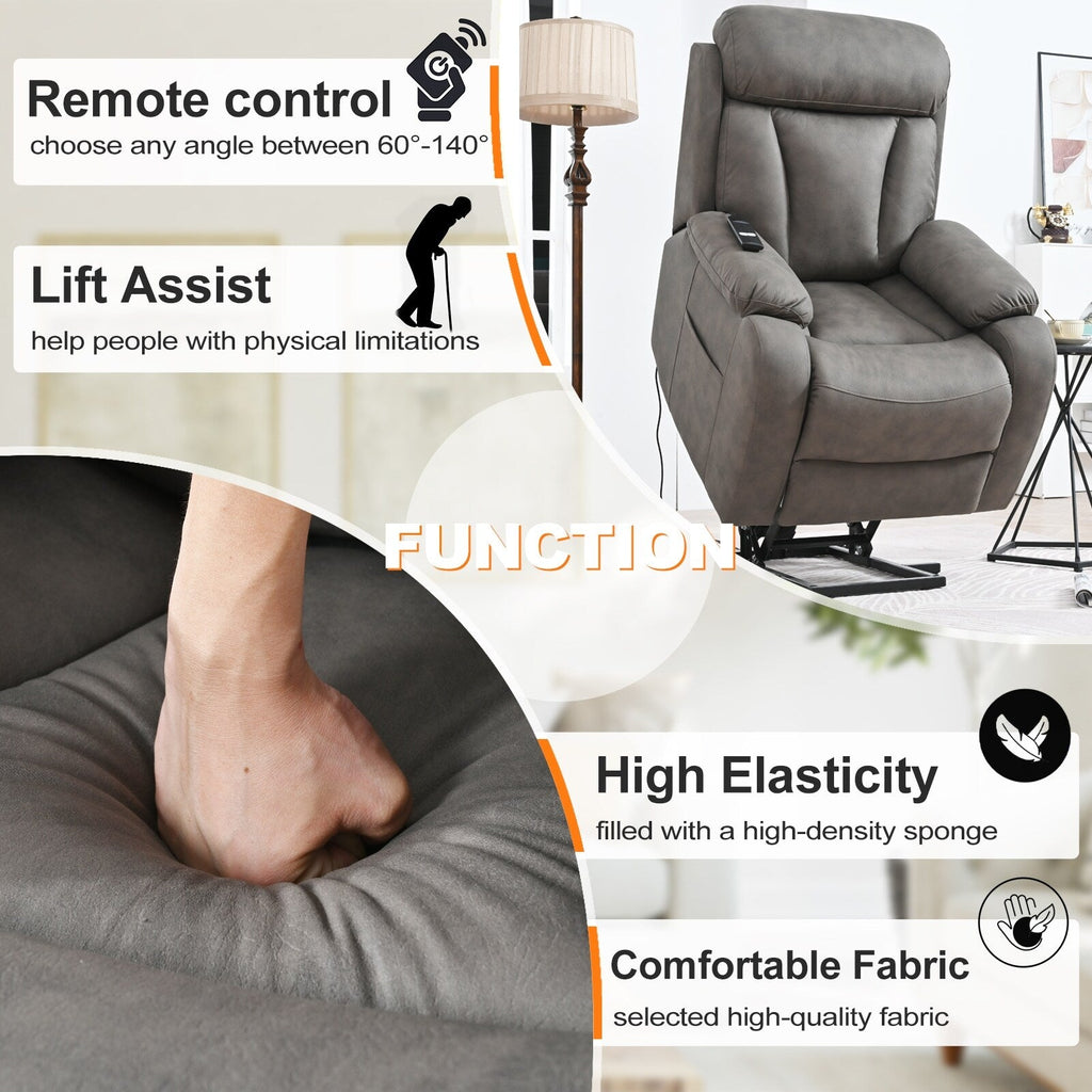 Fauteuil inclinable électrique adapté aux personnes âgées avec télécommande, siège spacieux, poche latérale et angles réglables