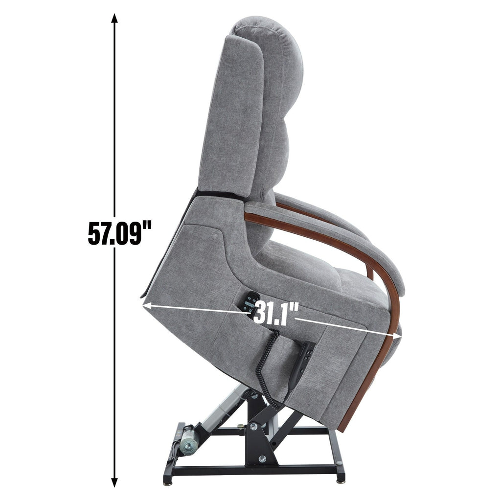 Fauteuil inclinable électrique en chenille avec deux moteurs, positions d'inclinaison infinies, chauffage et massage 8 points, accoudoirs en bois massif