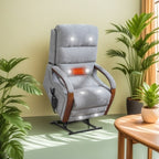 Fauteuil inclinable électrique en chenille avec deux moteurs, positions d'inclinaison infinies, chauffage et massage 8 points, accoudoirs en bois massif