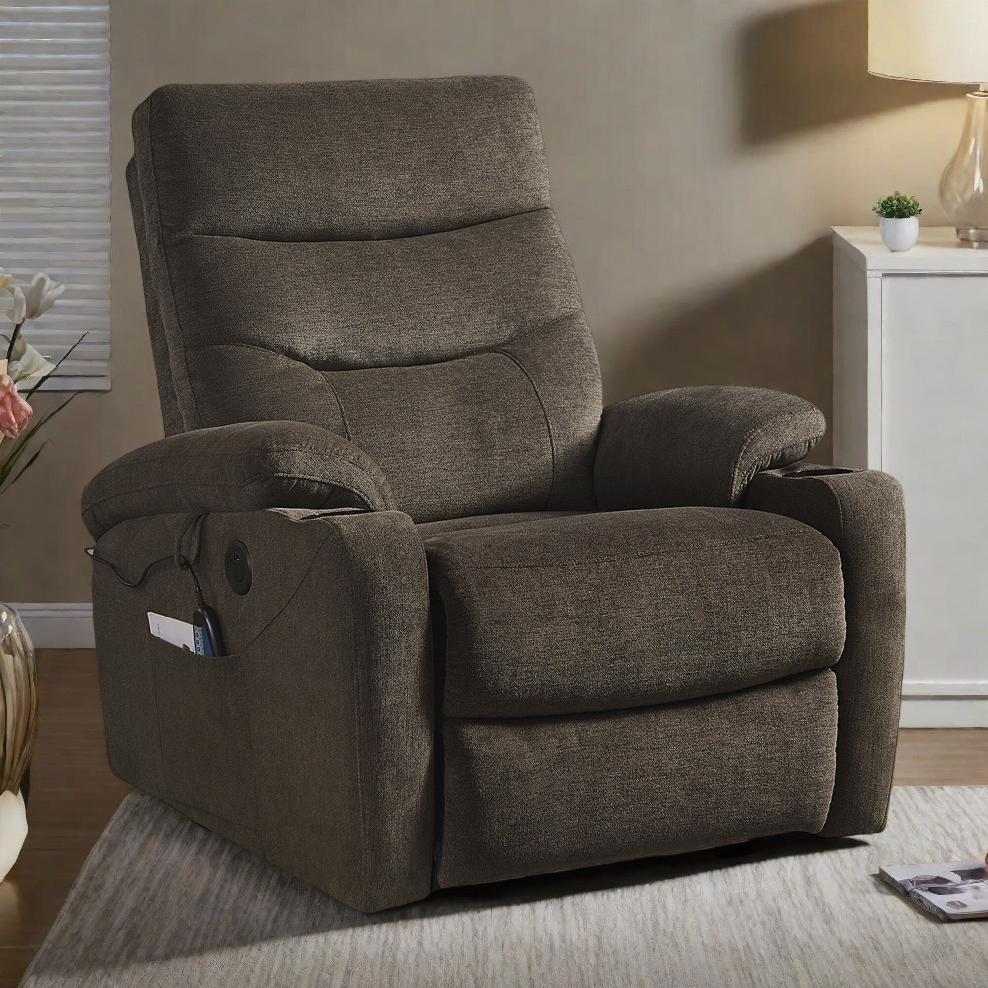 Fauteuil inclinable de massage électrique, chauffage lombaire, capacité de 158 kg, inclinaison réglable de 45° à 165°