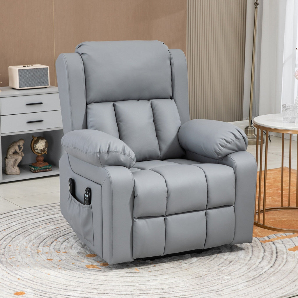 Fauteuil inclinable électrique en cuir synthétique avec massage par vibration et chaleur, inclinaison à 135°, poches latérales pour personnes âgées