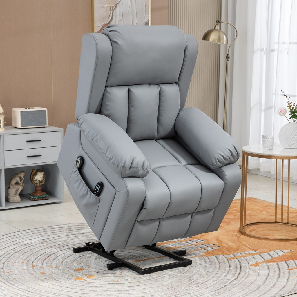 Fauteuil inclinable électrique en cuir synthétique avec massage par vibration et chaleur, inclinaison à 135°, poches latérales pour personnes âgées