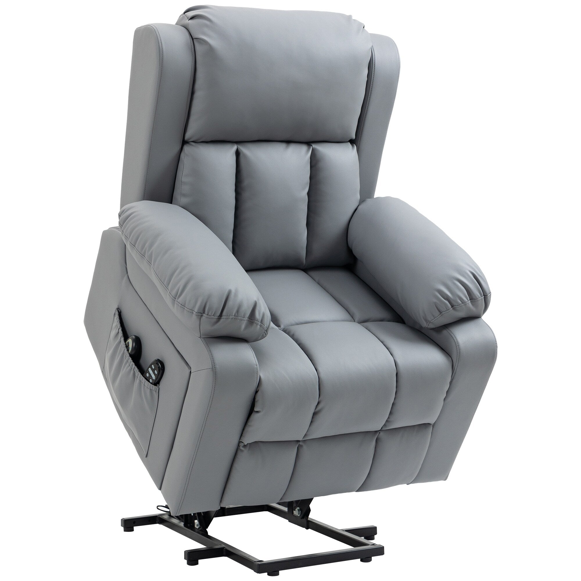 Fauteuil inclinable électrique en cuir synthétique avec massage par vibration et chaleur, inclinaison à 135°, poches latérales pour personnes âgées