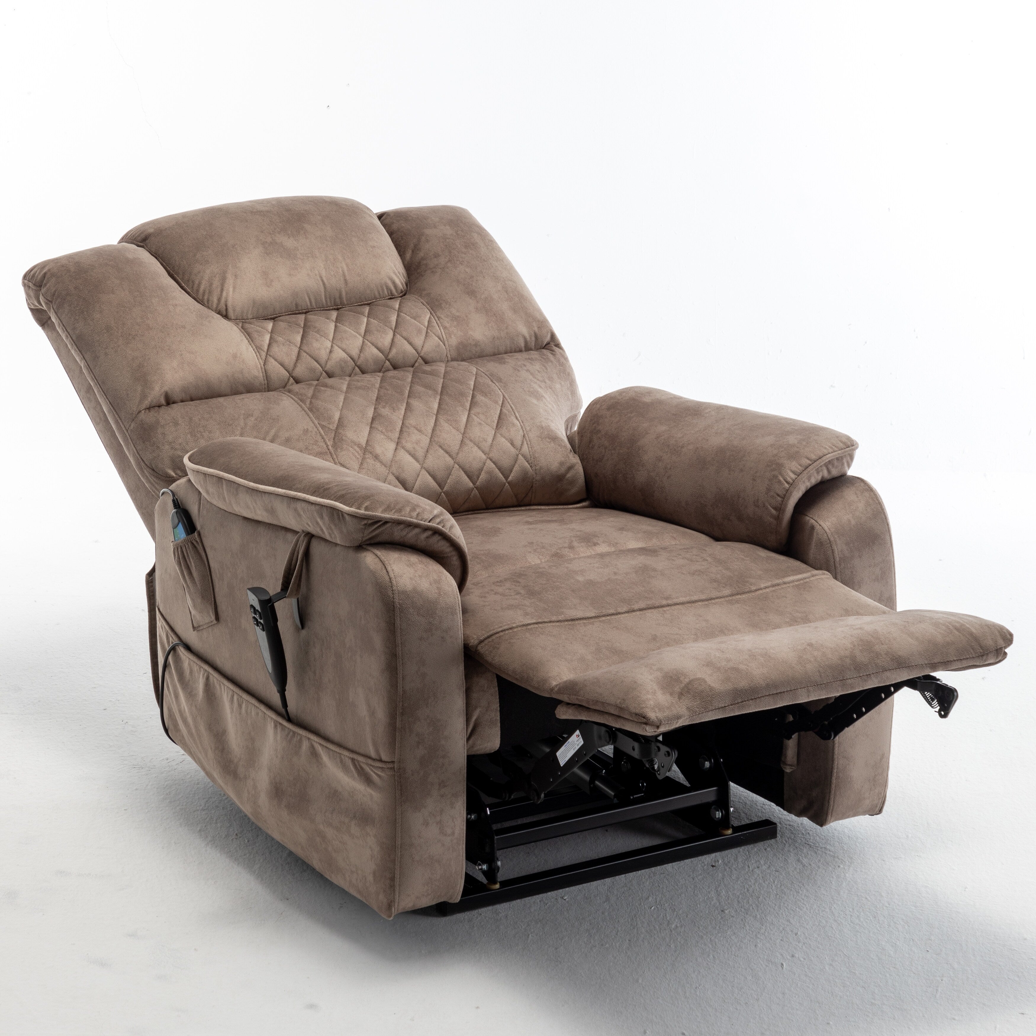 Fauteuil inclinable électrique pour personnes âgées avec inclinaison complète à 180°, moteur OKIN, siège large et poches latérales