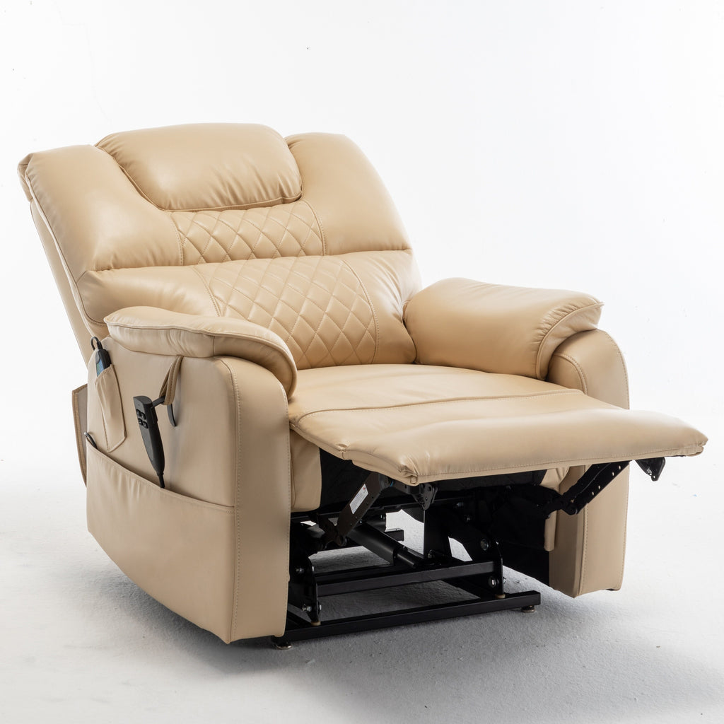 Fauteuil inclinable électrique pour personnes âgées avec inclinaison complète à 180°, moteur OKIN, siège large et poches latérales