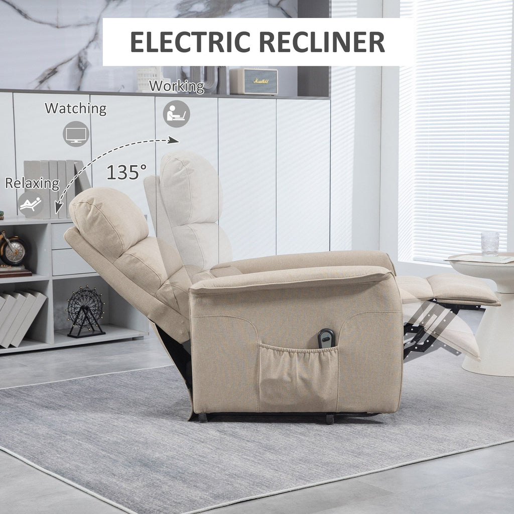 Fauteuil inclinable électrique pour personnes âgées, canapé inclinable réglable en tissu avec télécommande et poches latérales