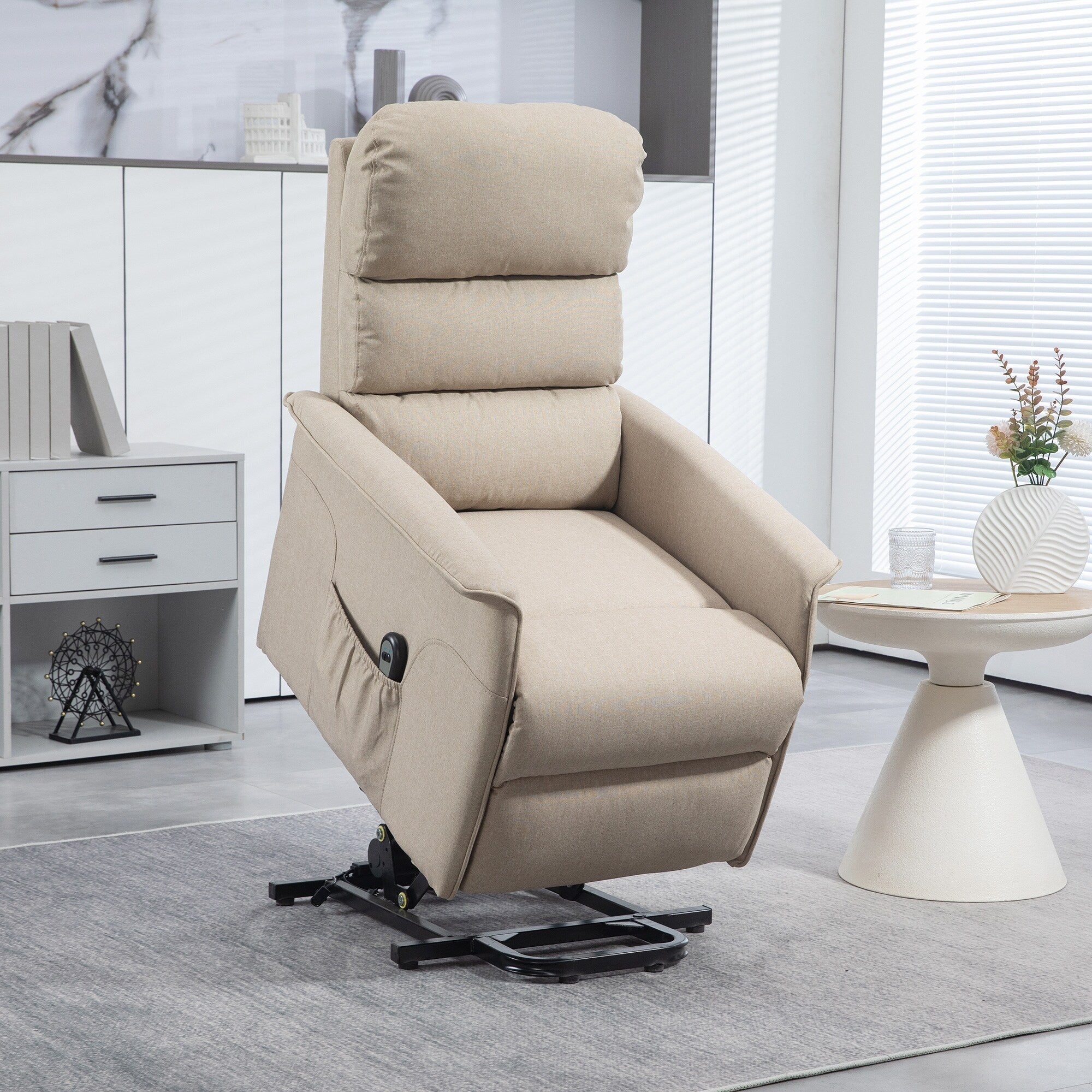 Fauteuil inclinable électrique pour personnes âgées, canapé inclinable réglable en tissu avec télécommande et poches latérales