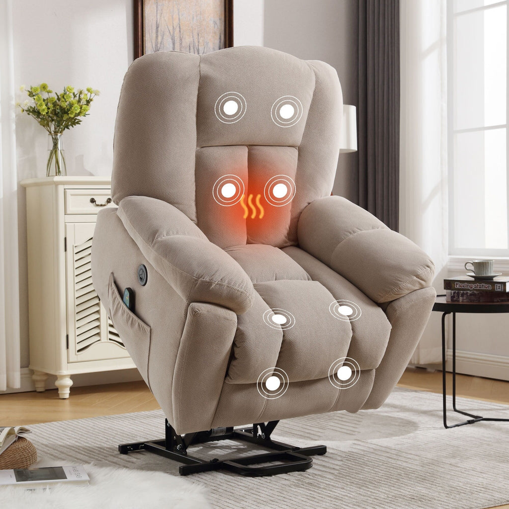Fauteuil inclinable électrique pour personnes âgées avec chauffage, massage, port USB, poches latérales et tissu résistant
