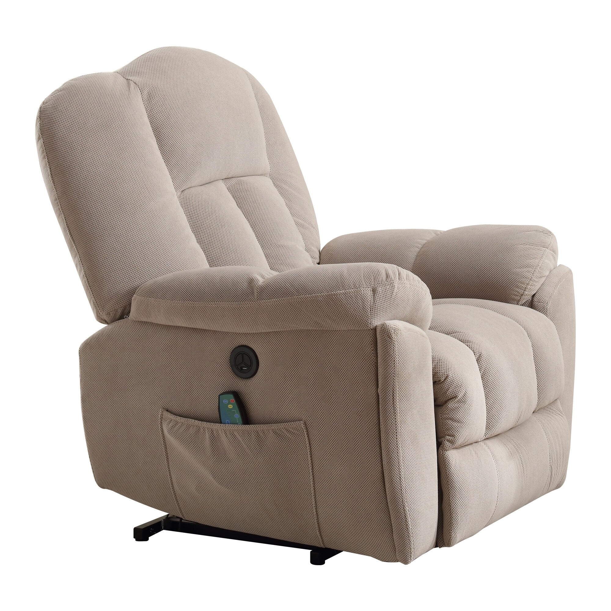 Fauteuil inclinable électrique pour personnes âgées avec chauffage, massage, port USB, poches latérales et tissu résistant