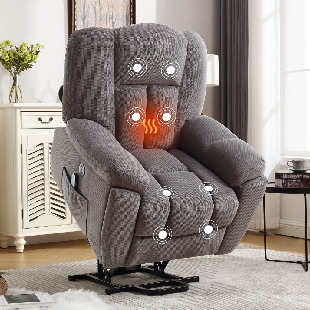 Fauteuil inclinable électrique pour personnes âgées avec chauffage, massage, port USB, poches latérales et tissu résistant
