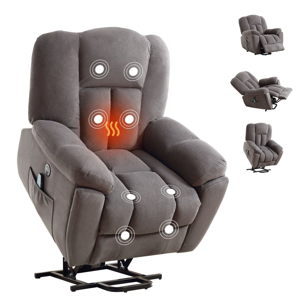 Fauteuil inclinable électrique pour personnes âgées avec chauffage, massage, port USB, poches latérales et tissu résistant