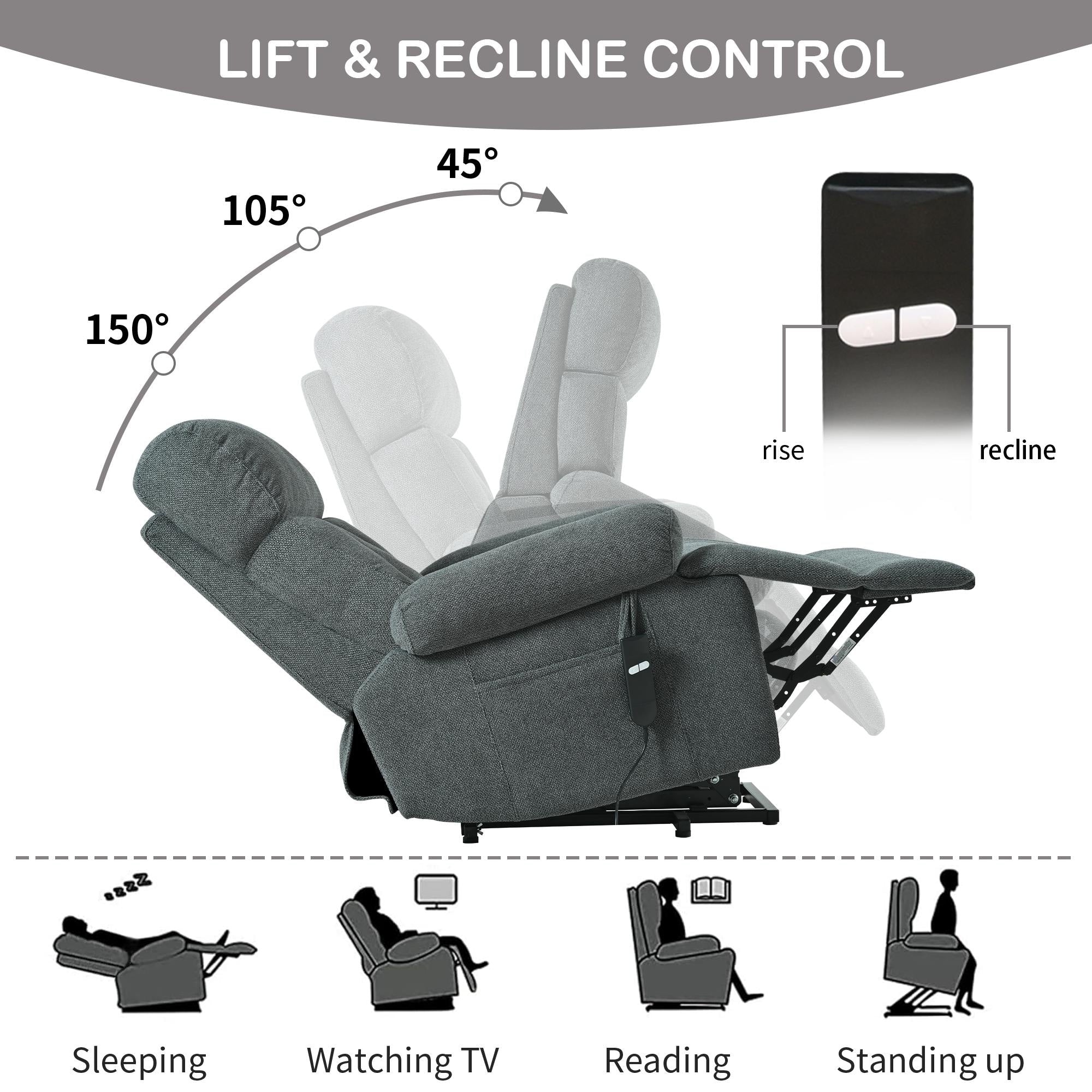 Fauteuil inclinable électrique pour personnes âgées avec télécommande, poche latérale, support ergonomique et siège spacieux