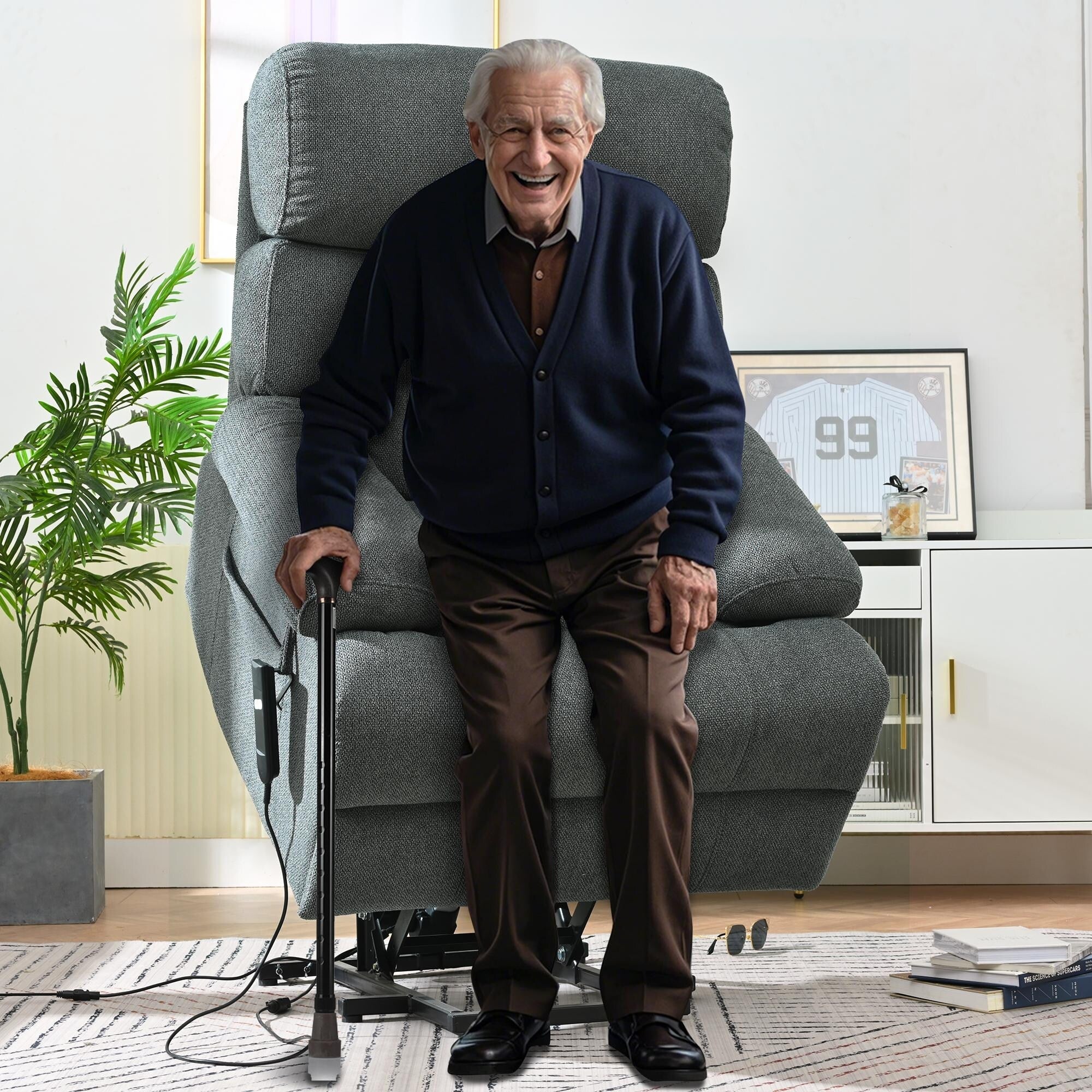 Fauteuil inclinable électrique pour personnes âgées avec télécommande, poche latérale, support ergonomique et siège spacieux