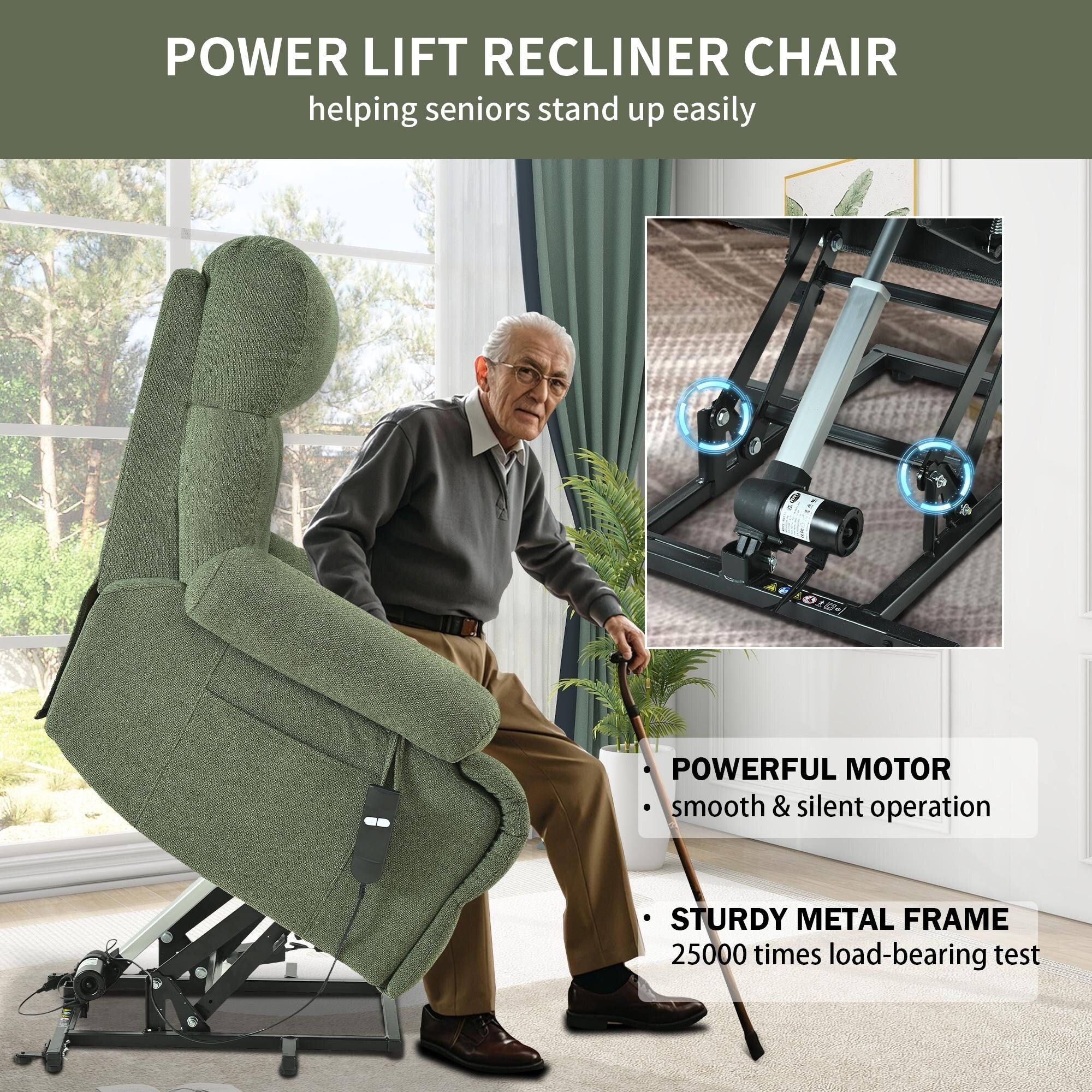 Fauteuil inclinable électrique pour personnes âgées avec télécommande, poche latérale, support ergonomique et siège spacieux