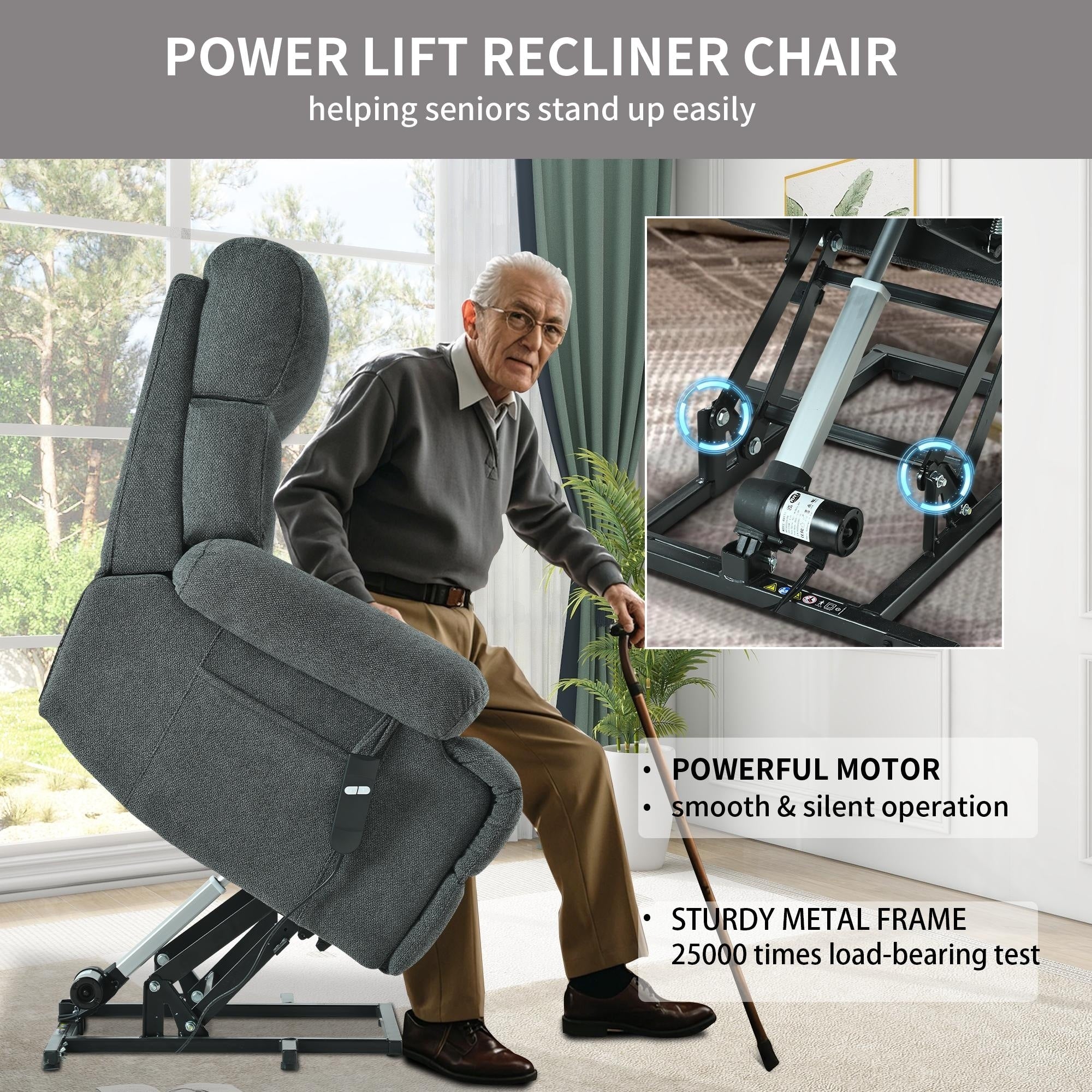 Fauteuil inclinable électrique pour personnes âgées avec télécommande, poche latérale, support ergonomique et siège spacieux