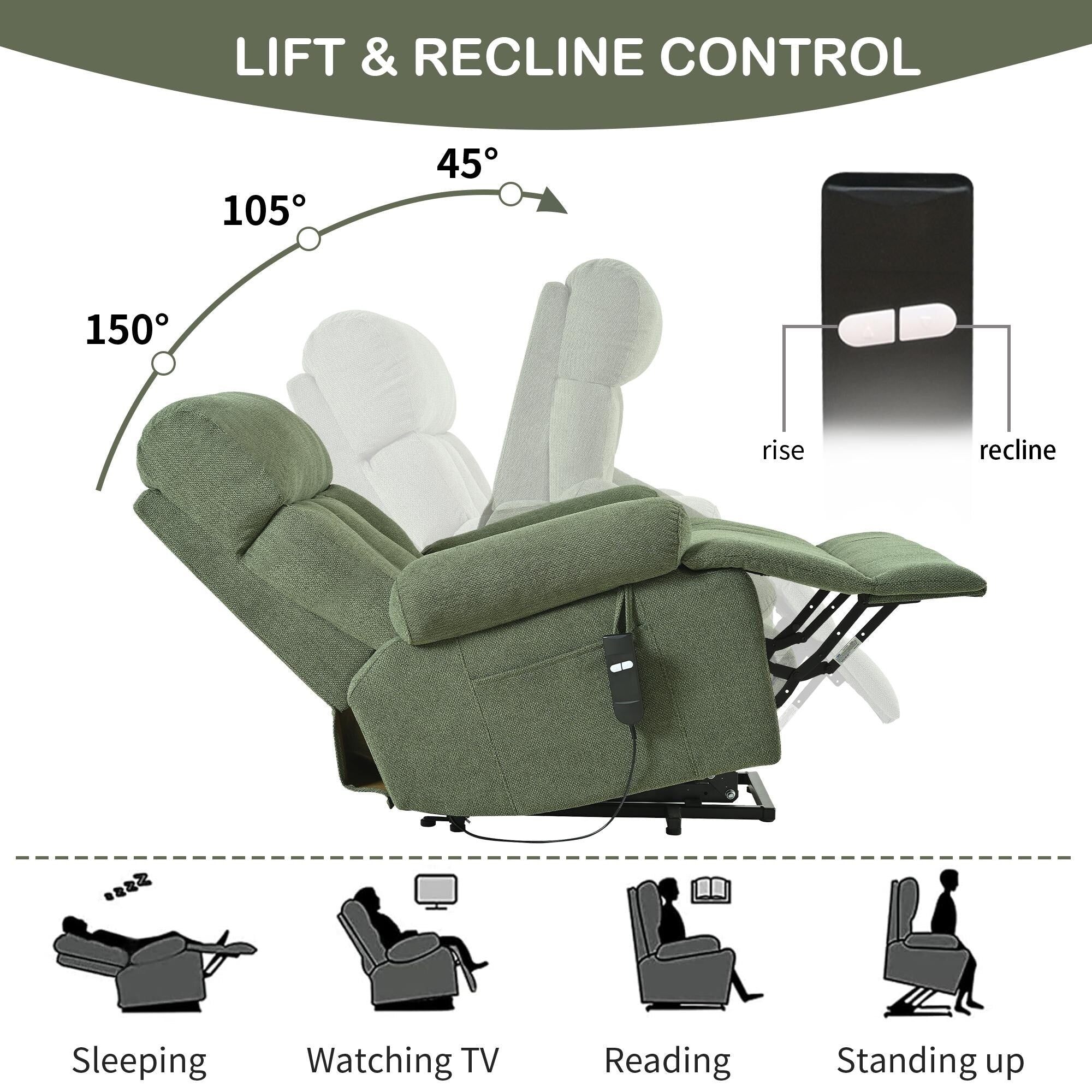 Fauteuil inclinable électrique pour personnes âgées avec télécommande, poche latérale, support ergonomique et siège spacieux