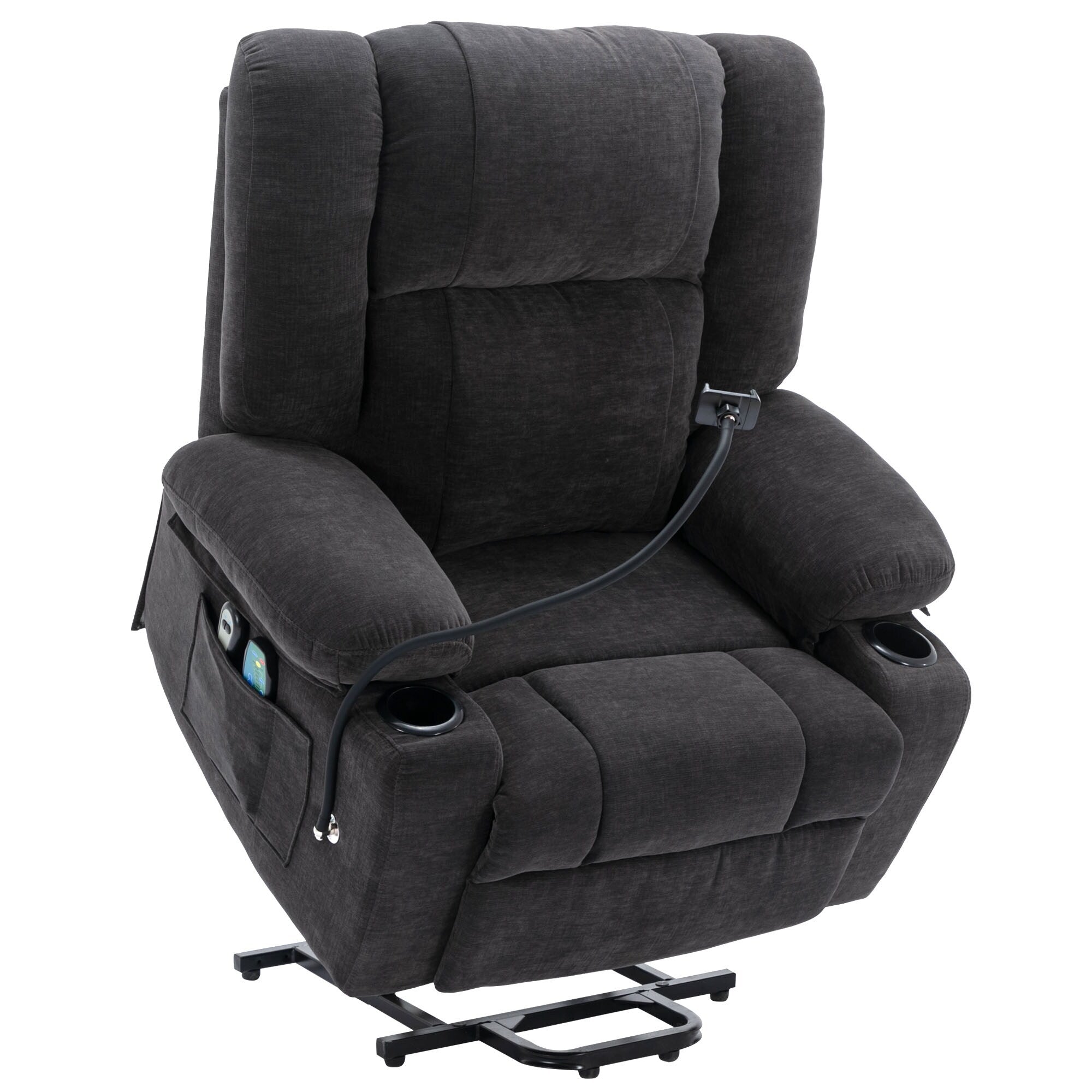 Fauteuil inclinable électrique avec massage, chauffage, porte-gobelets et support de téléphone pivotant à 360°, options d'inclinaison réglables