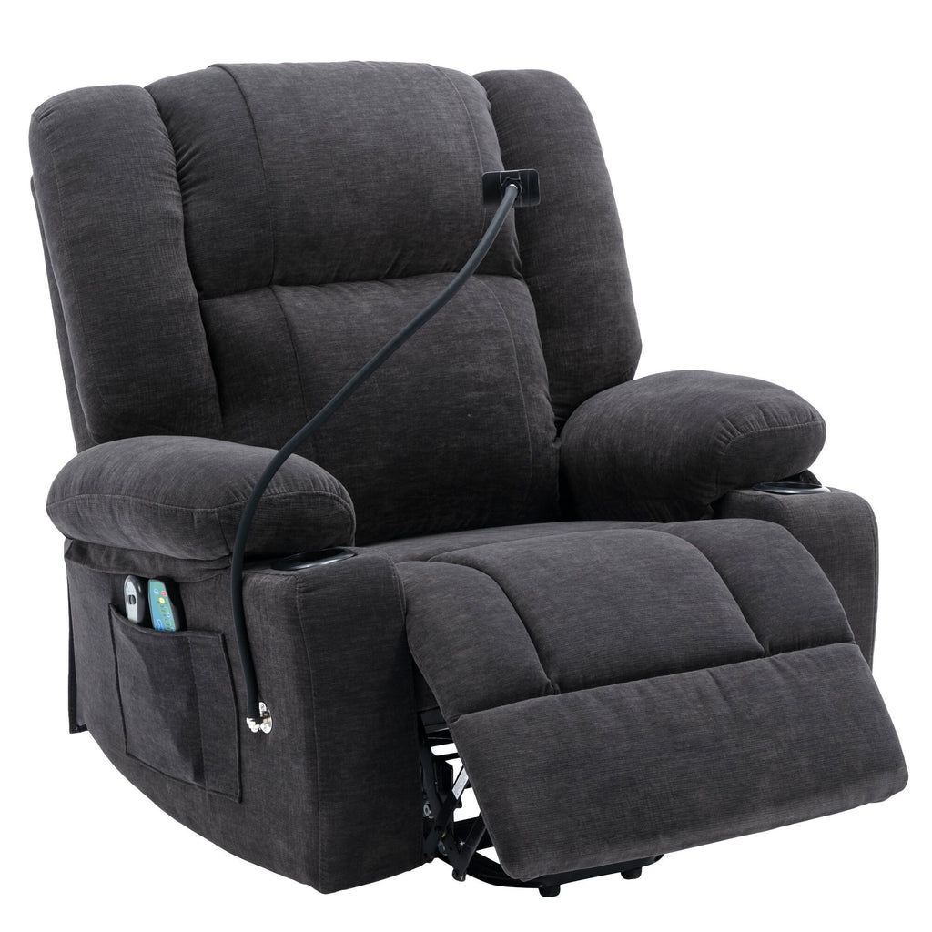 Fauteuil inclinable électrique avec massage, chauffage, porte-gobelets et support de téléphone pivotant à 360°, options d'inclinaison réglables