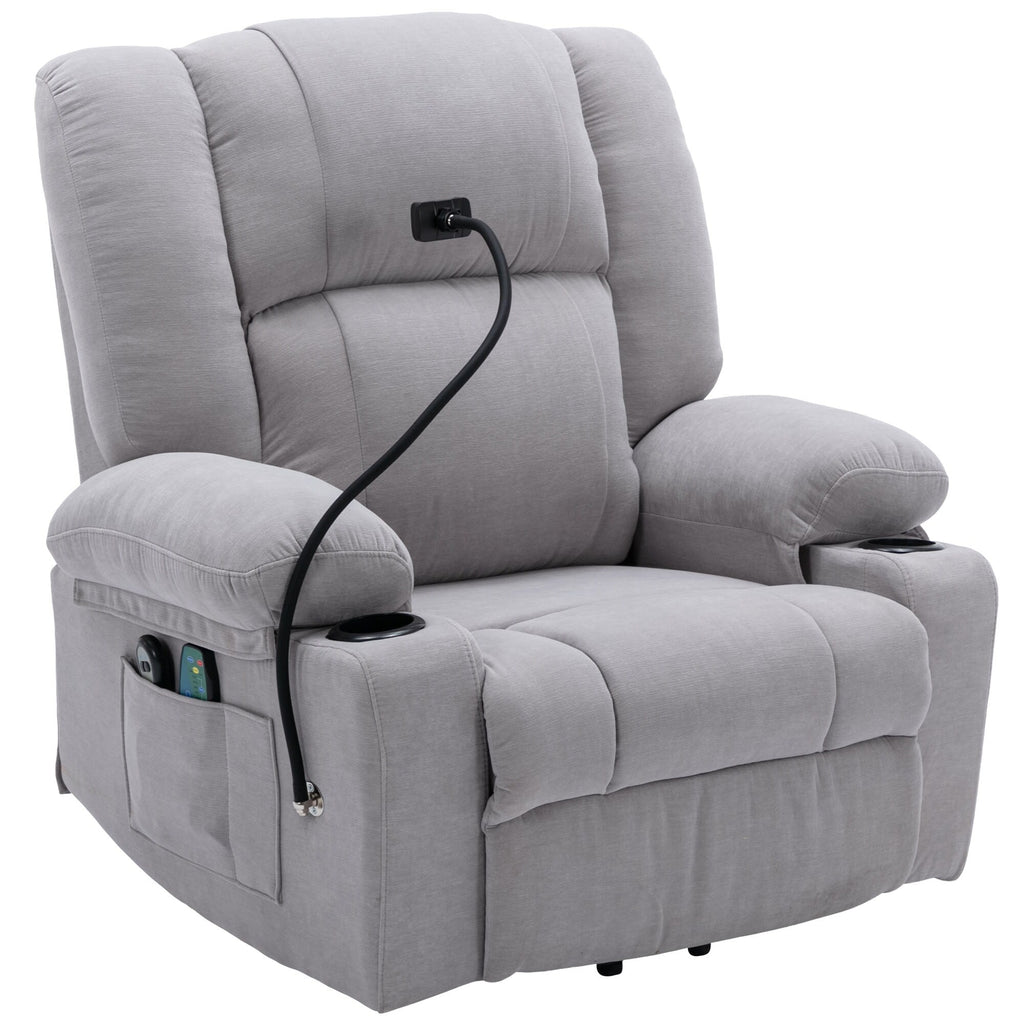 Fauteuil inclinable électrique avec massage, chauffage, porte-gobelets et support de téléphone pivotant à 360°, options d'inclinaison réglables