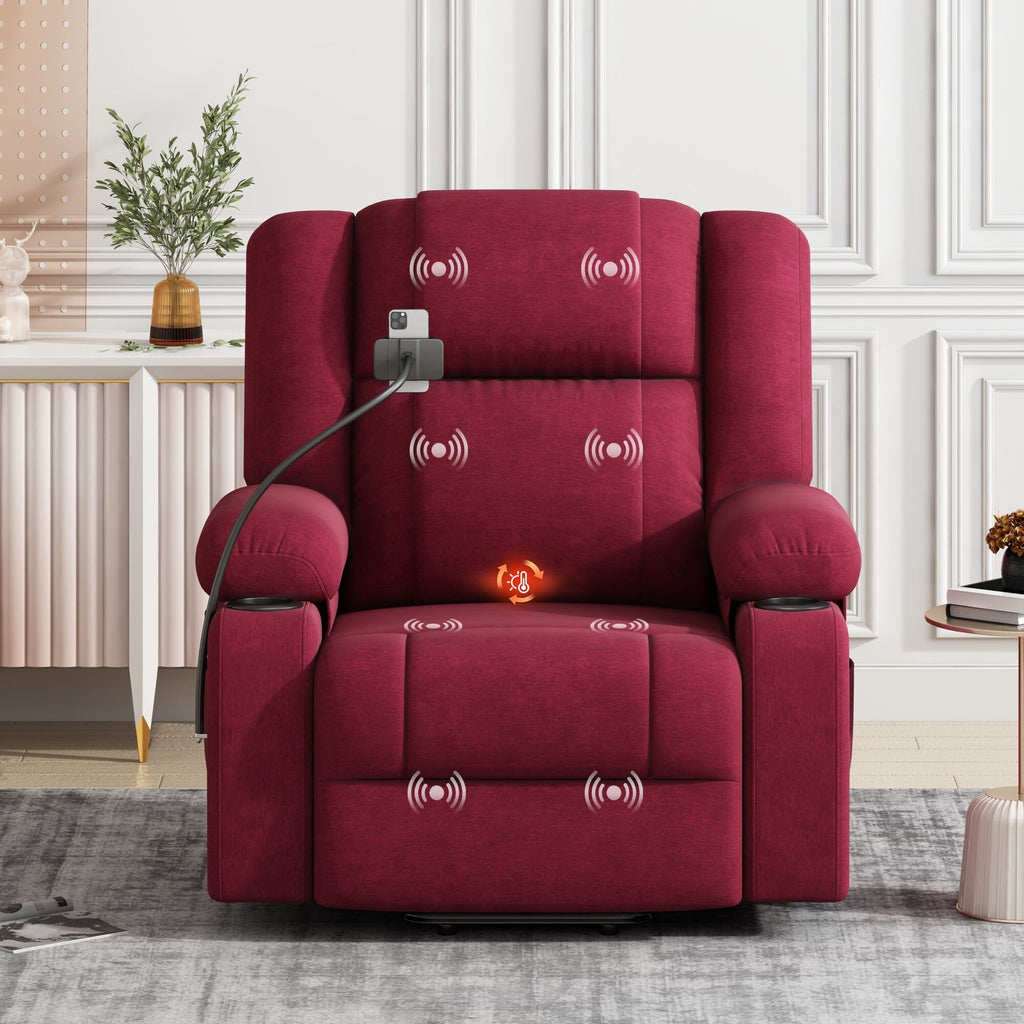 Fauteuil inclinable électrique avec massage, chauffage, porte-gobelets et support de téléphone pivotant à 360°, options d'inclinaison réglables